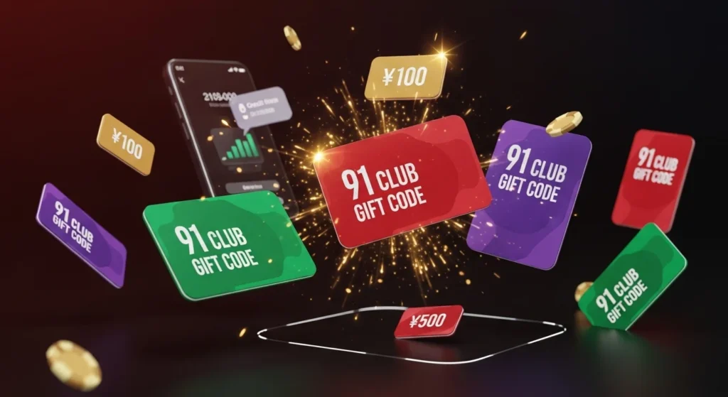 User redeeming 91 Club Gift Code and receiving instant wallet rewards.