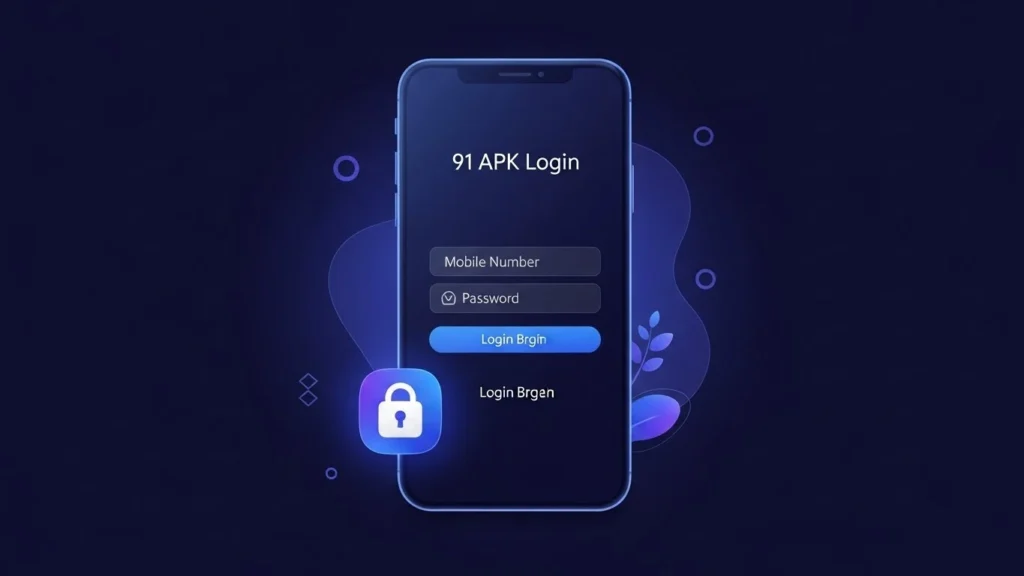 91 Club APK Login page interface on smartphone for quick account access