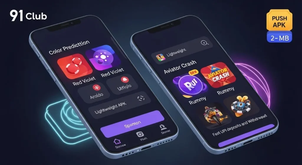 91 Club game download page shown on Android mobile screen.