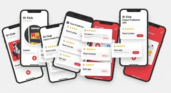 91 Club Colour Prediction APK screenshot displaying color betting games and real-money wins.