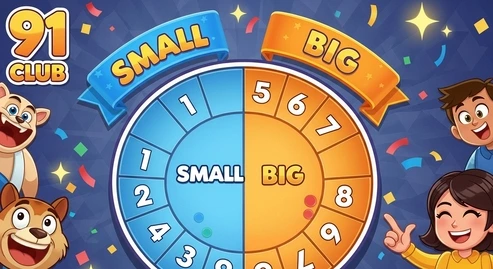 91 Club mobile app dashboard displaying Big Small game, bonus rewards, and real-money gaming features
