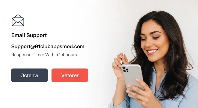 91 Club customer care number support helpline screenshot.