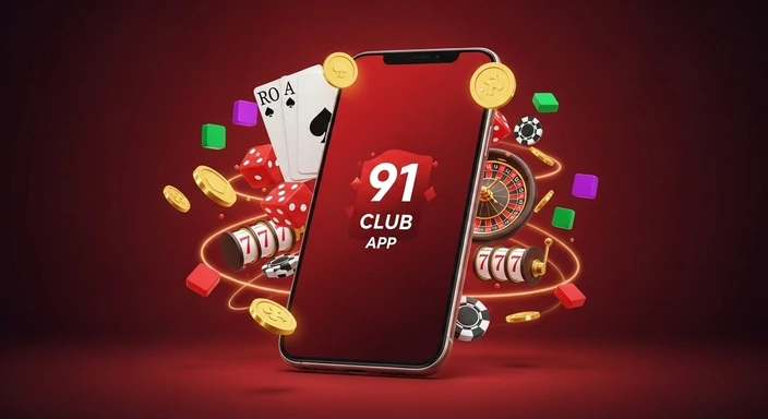 91 Club App Download latest version for Android showing color prediction and casino game interface.