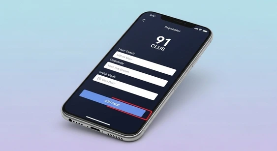 91 Club login page with mobile number and OTP verification fields on smartphone screen