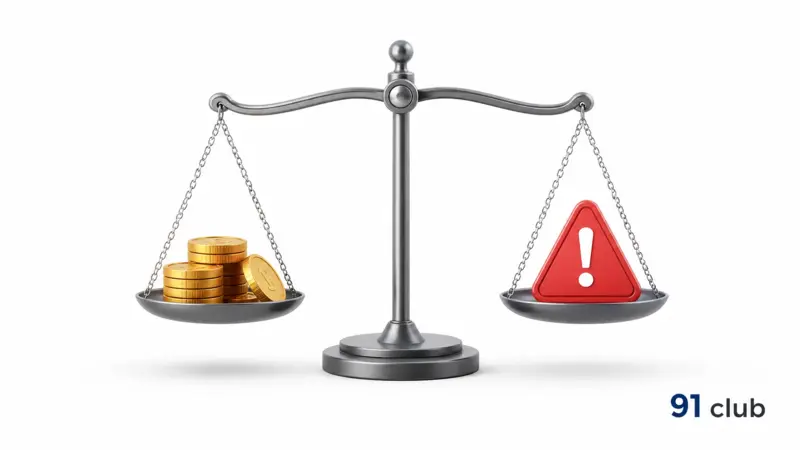 91 club risk vs reward concept with balance scale illustration