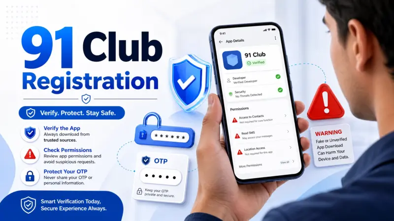 91 Club Registration app safety and verification illustration
