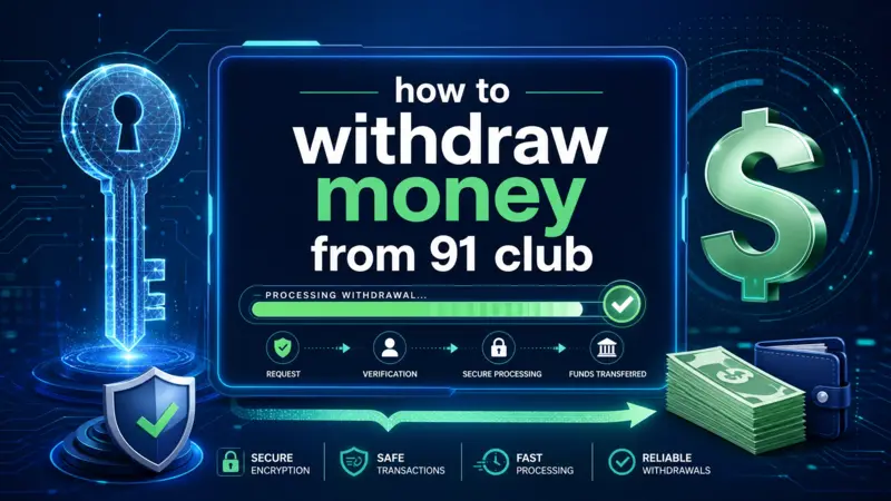 Abstract digital art showing a secure withdrawal process with the focus text 'how to withdraw money from 91 club'.
